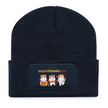 Happy Hallothanksmas Unicorn Christmas Unicorns - Recycled Patch Beanie - french navy - Front