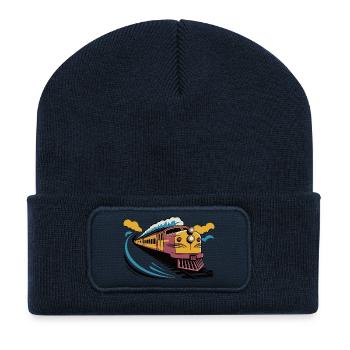 Retro-moderne Lokomotivillustration - Recycelte Patch Beanie - French Navy - Vorne