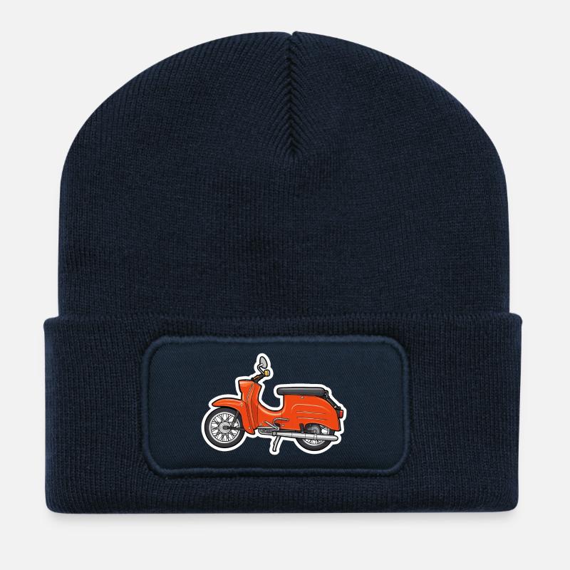 Retro Orange Simson Schwalbe Design - Recycelte Patch Beanie - French Navy