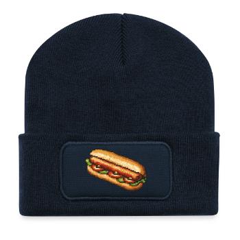 Hot-dog Pixel rétro - Beanie recyclé à patch - bleu marine - Devant