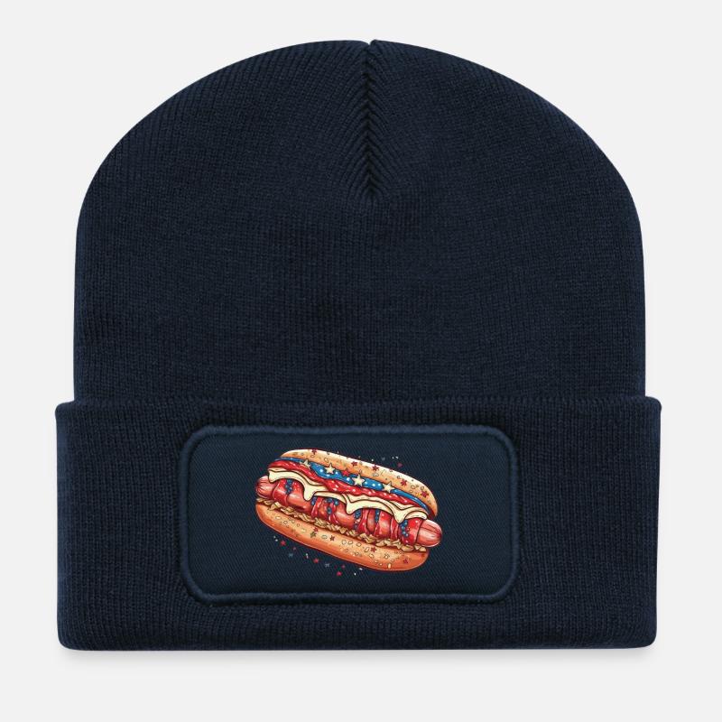 Kreativer dreifarbiger Hotdog - Recycelte Patch Beanie - French Navy