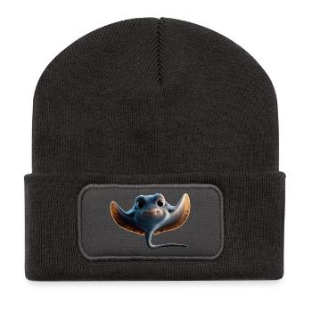 Raie Manta, Raie du Diable, Raie pastenague, Plongeur - Beanie recyclé à patch - charbon - Devant