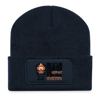 Ne jamais chier pendant la pause – Drôle de dicton - Beanie recyclé à patch - bleu marine - Devant
