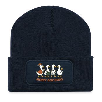 Weihnachtsgans Lustige Gänse Lustiges Design - Recycelte Patch Beanie - French Navy - Vorne