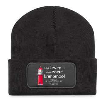 Leuchtturm Vlieland Krentenbol Spruch - Recycelte Patch Beanie - Dunkelgrau - Vorne