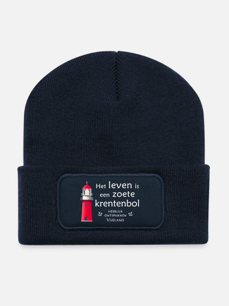 Leuchtturm Vlieland Krentenbol Spruch - Recycelte Patch Beanie - French Navy