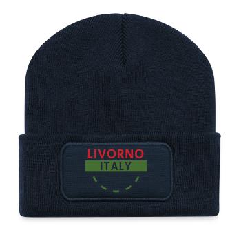 Livorno Italien Reiseemblem - Recycelte Patch Beanie - French Navy - Vorne