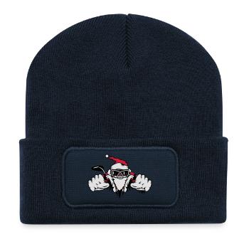 Le Père Noël à moto avec des cadeaux - Beanie recyclé à patch - bleu marine - Devant