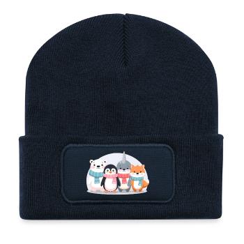 Cute Winter Animals Shirts Kids - Recycled Patch Beanie - french navy - Front