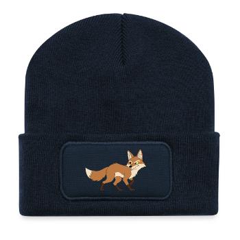 Entschlossener Cartoonfuchs - Recycelte Patch Beanie - French Navy - Vorne