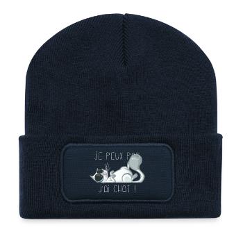 Je peux pas j'ai chat gris - Beanie recyclé à patch - bleu marine - Devant