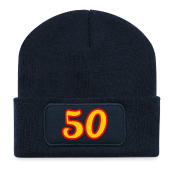 50. 50 YEARS. 50th ANNIVERSARY. 50 YEARS ANNIVERSARY. - Recycled Patch Beanie - french navy - Front