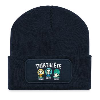 Triathlete Panda Eating Play Sleeping Cute - Recycled Patch Beanie - french navy - Front