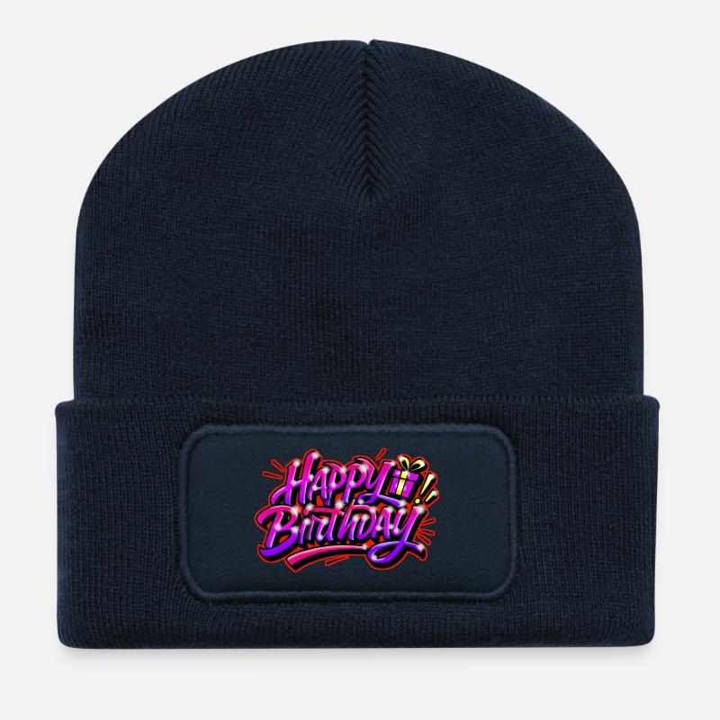 Graffiti HAPPY BIRTHDAY PRINTABLE - Recycelte Patch Beanie - French Navy