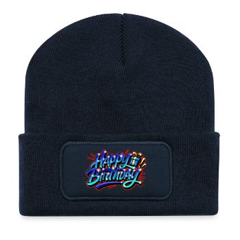 Graffiti Joyeux Anniversaire BLEU ROUGE - Beanie recyclé à patch - bleu marine - Devant