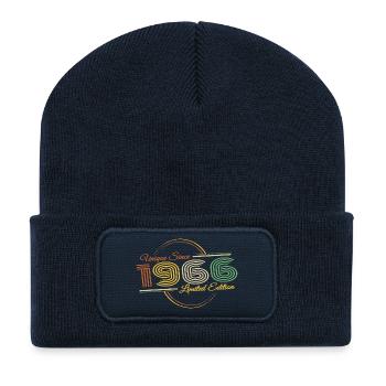 Art unique du design rétro du 60e anniversaire Vintage 1966 - Beanie recyclé à patch - bleu marine - Devant