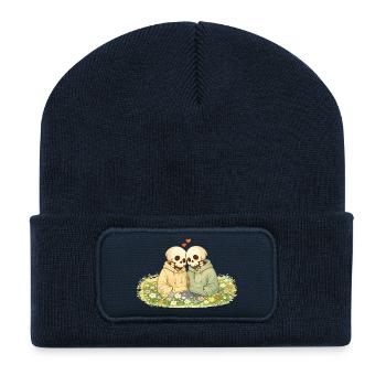 Cozy Skeleton Couple on Flower Meadow – Near - Recycled Patch Beanie - french navy - Front