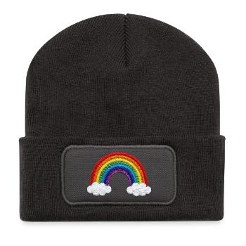 Regenbogen im bestickten Look (gedruckt) - Recycelte Patch Beanie - Dunkelgrau - Vorne