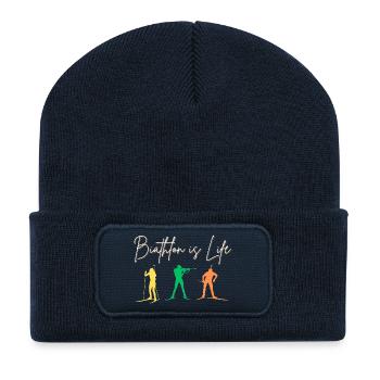 Le biathlon c’est la vie - Ski et Sports de tir - Beanie recyclé à patch - bleu marine - Devant