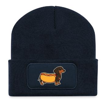 Cute Dachshund Hot Dog Bun Sticker - Recycled Patch Beanie - french navy - Front