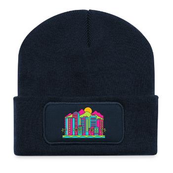 Sunshine Coast City Skyline Beach Modern Art - Recycled Patch Beanie - french navy - Front