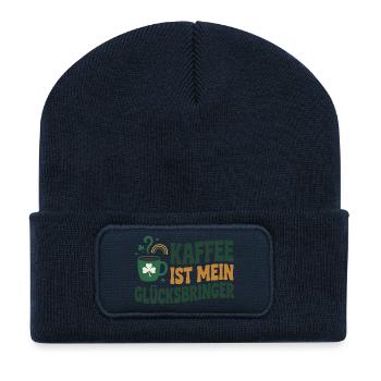 Kaffee ist mein Glücksbringer - Recycelte Patch Beanie - French Navy - Vorne