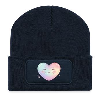 Pastel heart with cute smile heart symbol cute - Recycled Patch Beanie - french navy - Front
