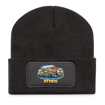 Athen Akropolis Insel Illustration - Recycelte Patch Beanie - Dunkelgrau - Vorne