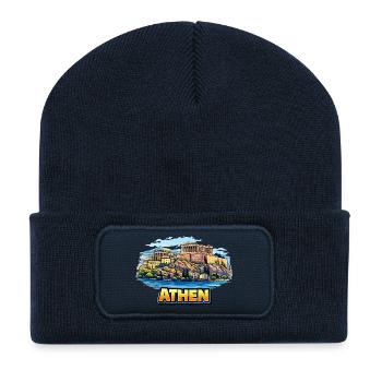 Athens Acropolis Island Illustration - Recycled Patch Beanie - french navy - Front