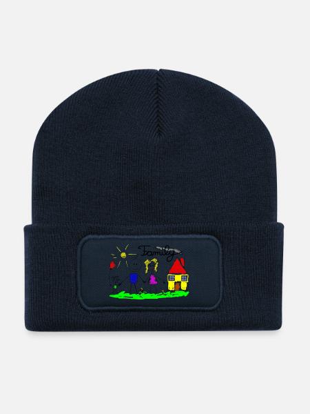 Dessin de lignes familiales - Beanie recyclé à patch - bleu marine