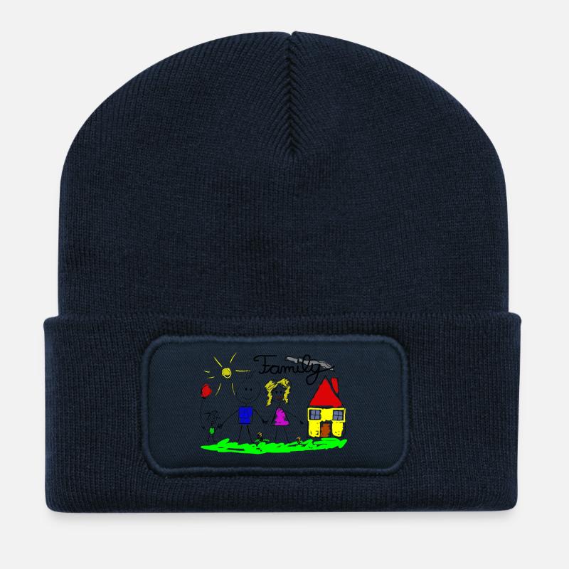 Family Line Drawing - Recycled Patch Beanie - french navy