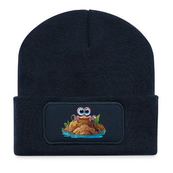 Pebble crab with googly eyes - Recycled Patch Beanie - french navy - Front