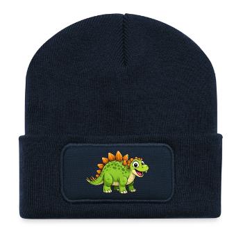 Fröhlicher Dino Stegosaurus - Recycelte Patch Beanie - French Navy - Vorne
