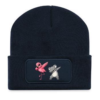 Flamingo Koala Dab Duo - Recycled Patch Beanie - french navy - Front