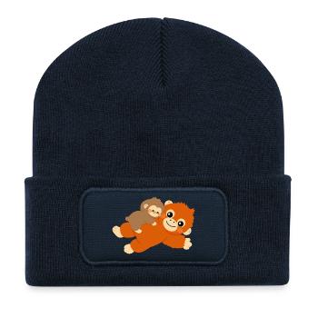 Baby Monkey and plushie - Recycled Patch Beanie - french navy - Front