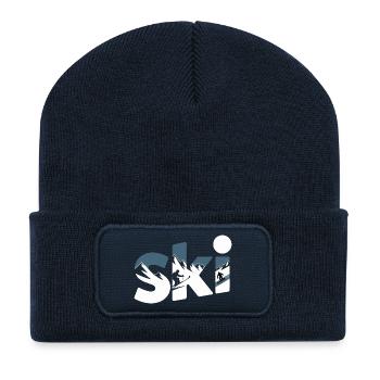 Ski Bergpanorama Typo Design - Recycelte Patch Beanie - French Navy - Vorne