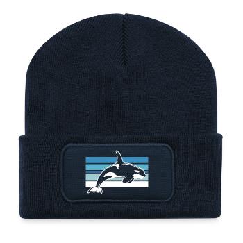 Orca in the ocean strip - Recycled Patch Beanie - french navy - Front