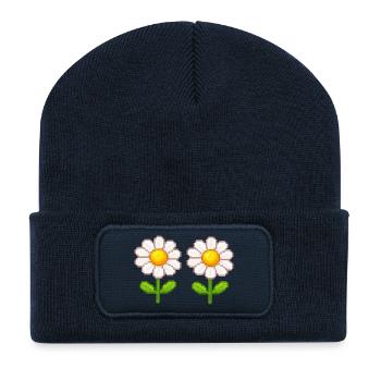 Pixel Daisy Doppelblüten - Recycelte Patch Beanie - French Navy - Vorne