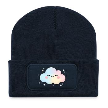 Cute Kawaii Cloud Pastel Cartoon Design - Recycled Patch Beanie - french navy - Front