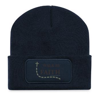 Marcher par la Foi | 2 Corinthiens 5:7 - Beanie recyclé à patch - bleu marine - Devant