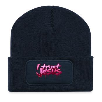 I Trust Jesus Street Style Pink Faith Graffiti - Recycled Patch Beanie - french navy - Front