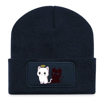 Kawaii-Engelkatze mit Teufelsschatten - Recycelte Patch Beanie - French Navy - Vorne