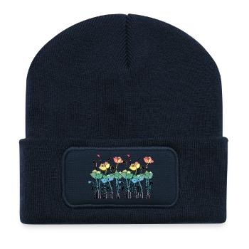 Flowers - Recycled Patch Beanie - french navy - Front