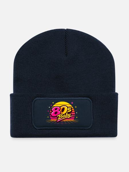 Disco rétro des années 80 - Beanie recyclé à patch - bleu marine