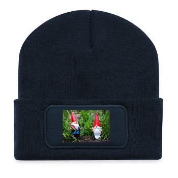 Garden gnome in the flower garden - Recycled Patch Beanie - french navy - Front
