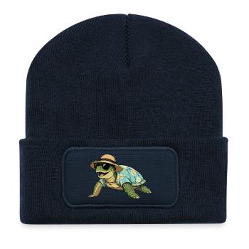 Tortue dans un look tropical - Beanie recyclé à patch - bleu marine - Devant