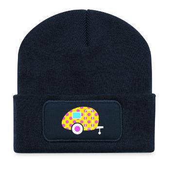 Caravane Vintage Camping Caravan Retro Dots Dots - Beanie recyclé à patch - bleu marine - Devant