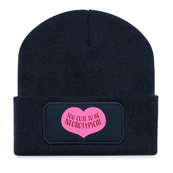 Too Cute To Be Neurotypical Lustig Autismus Logo - Recycelte Patch Beanie - French Navy - Vorne