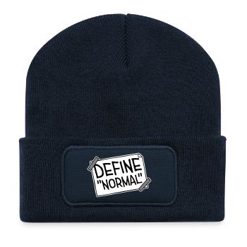 Define Normal Lustig Sarkastisch Definition Grafik - Recycelte Patch Beanie - French Navy - Vorne