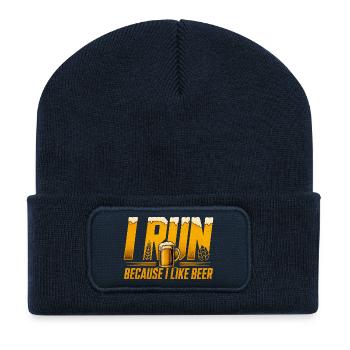 Ich laufe wegen Bier - Lustiges Lauf Shirt - Recycelte Patch Beanie - French Navy - Vorne